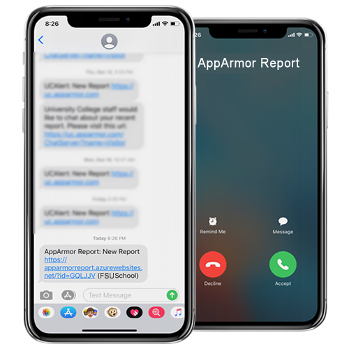 Screenshot of incoming SMS and Voice Call